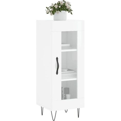 Buffet de Cuisine Blanc Brillant, Meuble Rangement 34,5x34x90 cm, Bois d'Ingénierie, Design Moderne pour Salle à Manger et Salon (1/5)