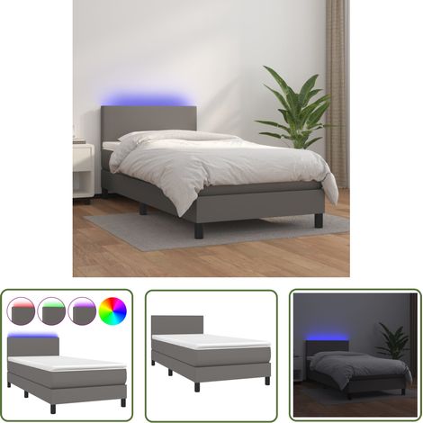 The Living Store Boxspringbett mit Matratze & LED Grau 100x200 cm Kunstleder - Boxspringbett - Doppelbett - Bettenrahmen - Lederbettwäsche - Luxusbett (1/5)