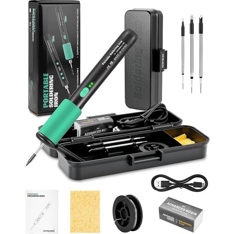 USB Soldering Iron with 3 Tips Fine Blade Bevel Portable Soldering Kit 15W Fast Heating 8s 3 Temperature Levels 180-450°C Ideal for Accurate Electronic Repair (1/5)