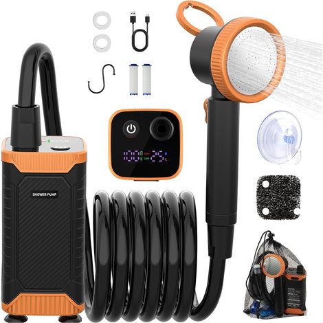 Douche Camping, Étanchéité IPX8, 8000mAh, 150 Mins d'autonomie  2M Tuyau, Système de Double Filtration, Écran LED, Démontable pour le Nettoyage, Crochet Intégré , Extérieure, Animaux (1/5)