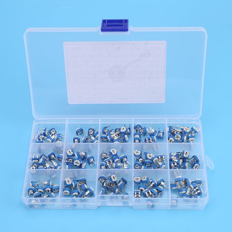 150 potentiomètres trimmers à résistance variable préréglée verticale de 100 ohms et 1 mohm, bleus et blancs, pour montage sur circuit imprimé. (1/5)