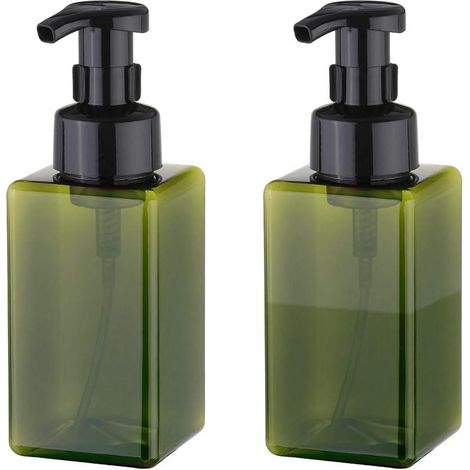 Dispensador de jabón espumoso, botella de plástico recargable con bomba de 450 ml (15 oz) para jabón líquido, champú y gel de ducha (2 unidades) (verde)