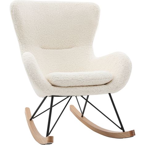 Design-Schaukelstuhl Lammfell-Optik weiß ESKUA