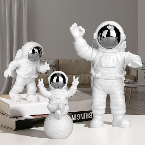 3 pièces Figurine d'astronaute, décoration gâteau anniversaire, résine électroplacée, thème espace, décoration intérieure maison bureau (1/5)