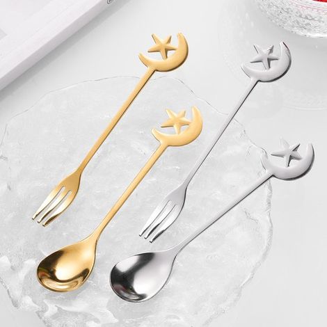 4 cucharas de acero inoxidable con diseño de estrella y luna, mini cucharas de espresso para remover, mezclar y servir en fiestas de té (1/2)