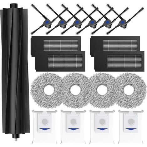FENOPLASTICALot de 19 accessoires pour robot aspirateur Ecovacs Deebot X2 Omni/ X2/ X2 Pro, 1 brosse principale, 4 filtres HEPA, 4 tampons de serpillère, 4 sacs à poussière, 6 brosses latérales, kit a (1/5)