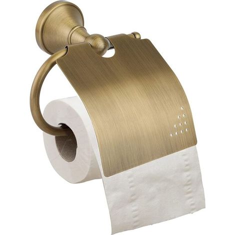 Rétro Porte-Papier Hygiénique Toilette Mural en Laiton Antique Support Porte Rouleau de Papier WC avec Couvercle (1/5)
