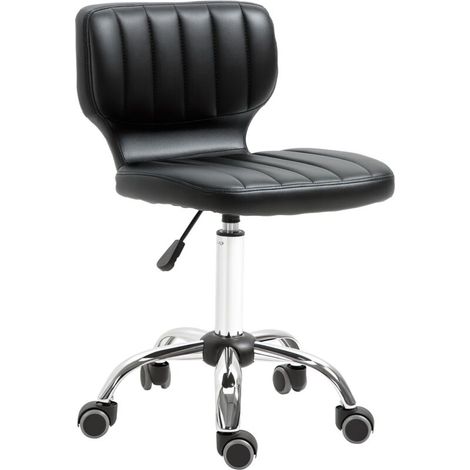 Tabouret à roulettes - tabouret de travail pivotant 360° - - tabouret ergonomique - hauteur assise réglable 47-62 cm - revêtement synthétique matelassé noir métal chromé
