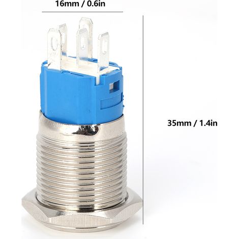 2x boutons poussoirs inox 5 broches 16mm tête plate momentanés avec LED modèle 4 (24V DC vert) (1/5)