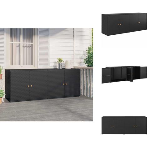 Gartenschrank Schwarz 198x55,5x80 cm Poly Rattan - Gartenschrank - Outdoor Möbel - Stauraum - Wetterfest - Holzoptik (1/5)