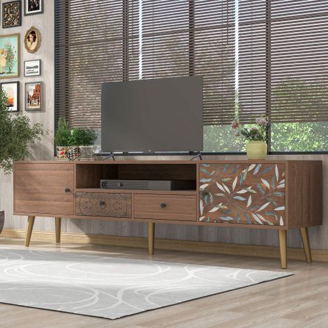 Mobile TV Vintage - 180x38x50,5cm - 2 Ante, 2 Cassetti, Tasca Portaoggetti - Design Country House, Golden Feet" - Mobile Basso Con Stampa MINKUROW (1/5)