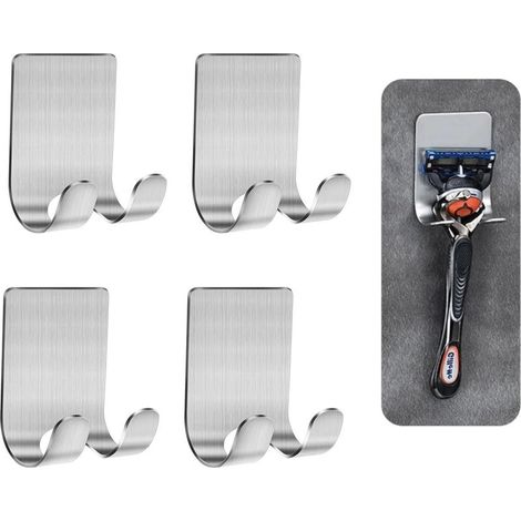 (Argent)Crochet Adhésif Mural,4 Pièces Porte Serviette Auto adhésif Crochet Torchon Cuisine Sans Perçage Support Rasoir Douche pour Cuisine, Salle de Bain,Salon,Bureau (1/5)