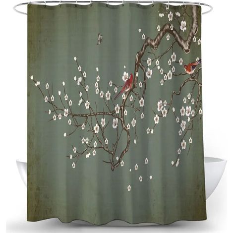 Filiyano-Rideau de douche imperméable en tissu imprimé 3D à motifs de fleurs et d'oiseaux, décoration de salle de bain, 200 x 180 cm (1/3)
