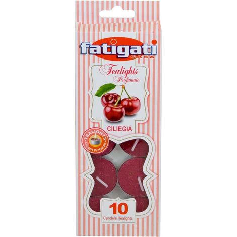 TrAdE Shop Traesio - Set 12pz Da 10 Candele Profumate Tealight Lumini Rotondi Fragranza Alla Ciliegia 295418 -