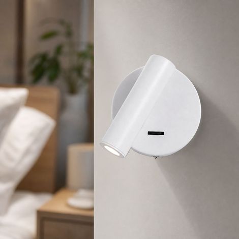 Applique murale LED nordique 3W, aluminium et fer, tête rotative 350°, interrupteur intégré, lumière chaude douce, Ø10cm, noir/blanc (1/5)