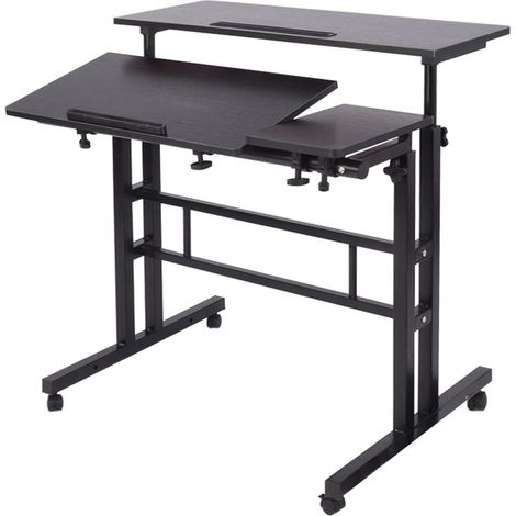 Soges – Table roulante réglable pour ordinateur portable – 80x60cm – 4 roulettes pivotantes – Bureau assis-debout ergonomique noir