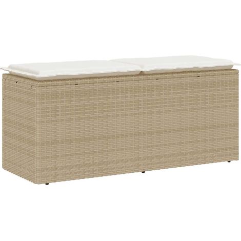 vidaXL Garden Bench with Cushion Beige 110x40x44 cm Poly Rattan