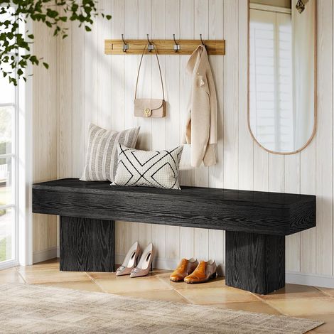 Tribesigns Banc d‘entrée Noir 120 cm, Banc à Chaussures Moderne avec Base prismatique Stable, Banc en Bois pour l’entrée, Le Salon, la Chambre, Montage Facile