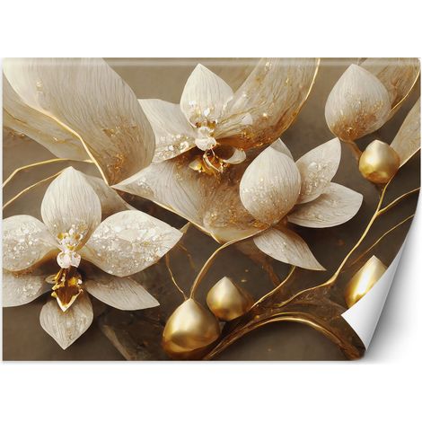 Fototapete 3D Blumen glamourös gold 150x105 cm (1/5)