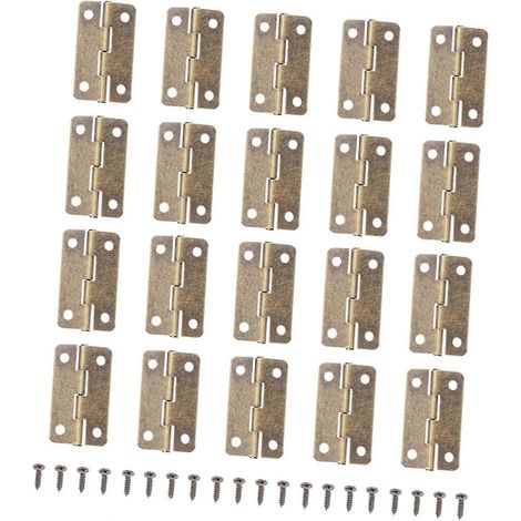 Boîte de 50 charnières miniatures pour petits meubles avec vis, en fer et en bois (1/5)
