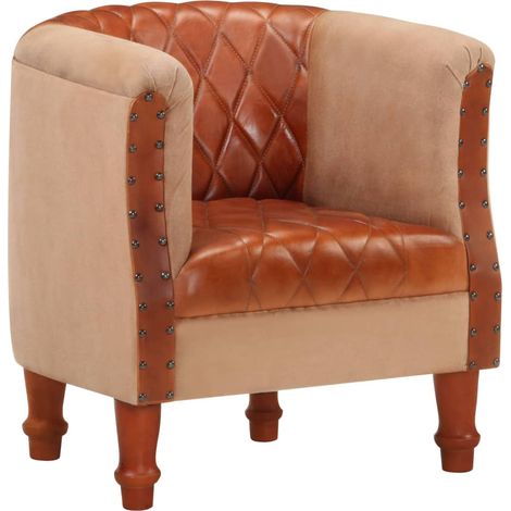 Fauteuil Marron Cuir véritable et bois de manguier massif 2 (1/5)