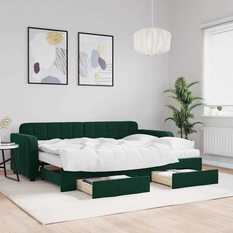 Sofá cama nido con cajones terciopelo verde oscuro 80x200 cm (1/5)