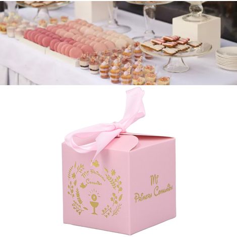 Boîte à sucre de communion plaquée or Mi Primera Comunión espagnole rose (1/5)