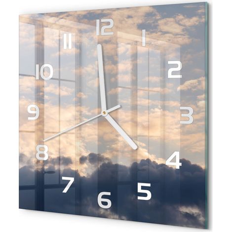 Horloge Murale Carrée Décoration Cuisine en Verre Trempé Silencieuse Moderne Nuages dans le ciel 30x30 cm (1/5)