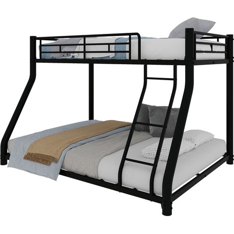 CHICFURN Letto a castello 90x190 cm in metallo nero, convertibile in due letti singoli (1/5)
