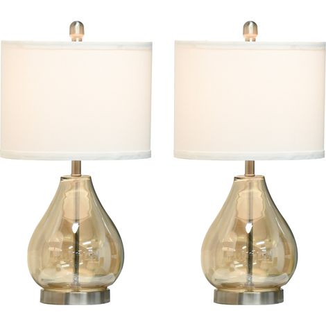 Lote de 2 lámparas de mesita E27 40W de vidrio, lino y acero, Ø30 x 56 cm (1/5)