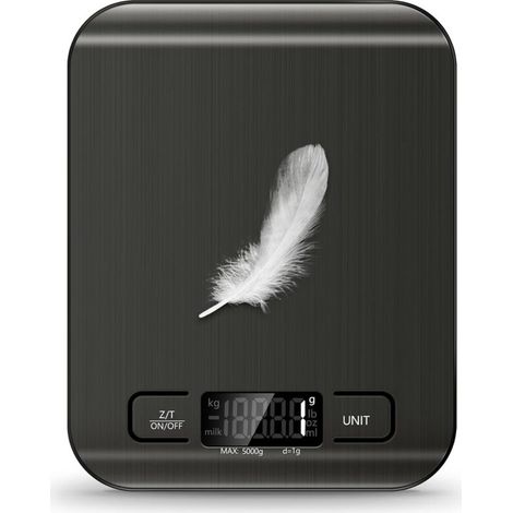 Balance de cuisine numérique en acier inoxydable d'une capacité de 5 kg, précision de 1 g (0,05 oz), idéale pour la pâtisserie (piles incluses).