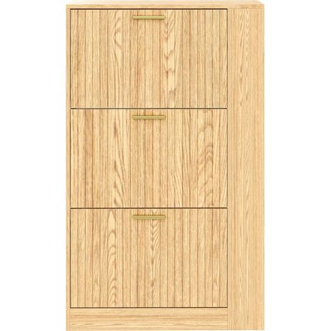 CAIziMeuble à chaussures moderne et minimaliste en bois, design à trois portes, grande capacité, étagères ouvertes, élégant et pratique, adapté à l’entrée/hall. (1/5)