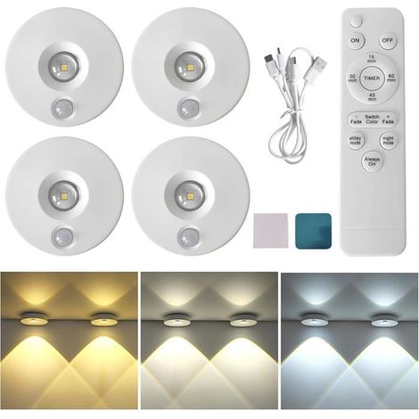 4 Pièces Led Cuisine Sous Meuble,Éclairage De Vitrine Rond Recharge Usb,Lampes Armoire Veilleuse Magnétique,Lampes Armoire V[BI100] (1/5)