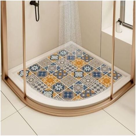 Tapis de douche d'angle jaune pour baignoire en quart de cercle, anti-moisissure, antidérapant, 60 x 60 cm (1/5)