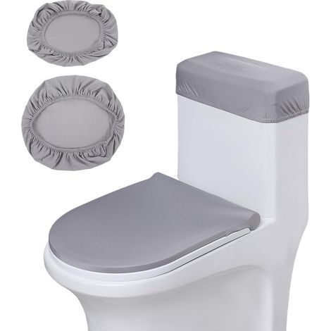 Housse de Siège Toilette, Polyester Ensemble de Housses pour WC, Élastique Housse pour Abattant de Toilette, Cache-Poussière Réservoir WC, pour Abattant Toilette et Couvercle Réservoir (1/5)