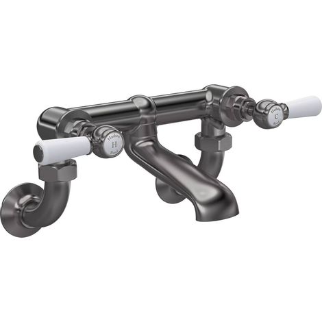 Hudson Reed White Topaz Lever Bath Filler Tap Wall Mounted - Brushed Pewter (1/2)