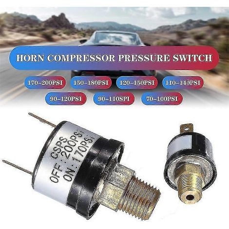 Pressostat 12 V 3,5 A, 70-200 psi, pour klaxon de wagon de train. Ce pressostat robuste est idéal pour les applications intensives. (1/5)