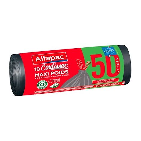 Sac poubelle coulissac maxi poids Alfapac 50 Litres - Colis de 30 (1/5)