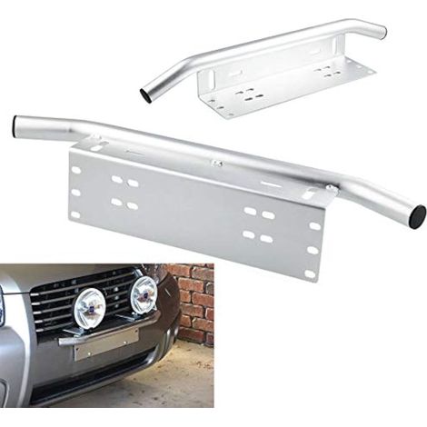 23 Pouces Support de Plaque d'immatriculation Voiture, Aluminium argent, support de barre d'éclairage led, feux de travaille, fixation, pour offroad Voiture camions 4x4 (1/5)