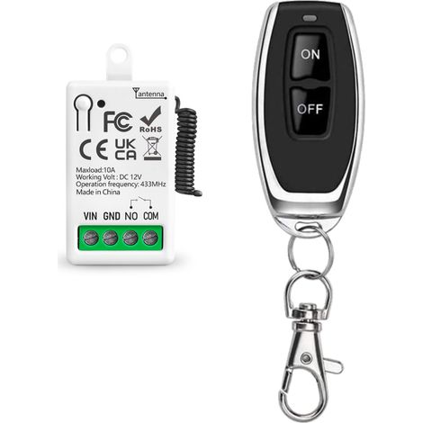 433Mhz Commutateur De Télécommande Sans Fil DC 12V 1 Canal Module Récepteur De Relais Avec 1 Émetteur, Contrôleur De Contact Sec Passif, Pour Interrupteur De Système De Porte De Garage, LED (1/5)