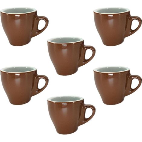 Tazzine in ceramica set da 6 per caffe ginseng tazza da bar pub ristorante 90 ml con bordo grosso 5 mm - QUANTITA': SET DA 6 - colorigenerali: MARRONE (1/4)