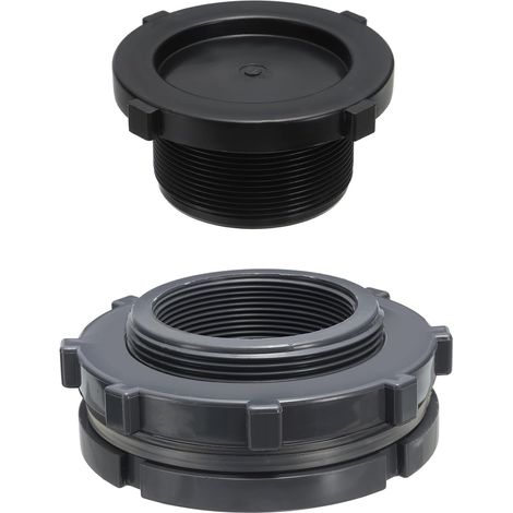 Raccord De Cloison en PVC avec Bouchon G 2-1-2, Raccord De Réservoir d'eau À Double Filetage avec Joint D'Étanchéité en PVC pour Seau De Pluie, Éviers, Aquariums, Gris (1/5)