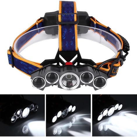 20000 lm wasserdichte Outdoor-Stirnlampe mit fünf LEDs, USB-Ladefunktion, Camping-, Lauf- und Angelscheinwerfer