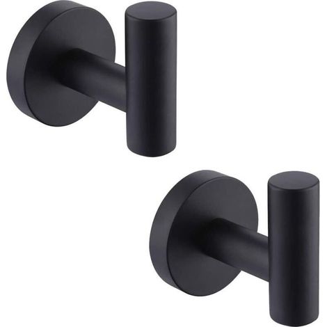 Crochets porte-serviettes pour salle de bain, lot de 2, crochets muraux pour peignoirs, crochets pour vêtements en acier inoxydable SUS 304, pour salle de bain, cuisine, bureau et dressing (noir, lot (1/5)