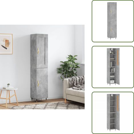 The Living Store Buffet haut Gris béton 34,5x34x180 cm Bois d'ingénierie - Buffet Design Moderne - Meuble Rangement Gris - Armoire Cuisine - Buffet Bas Prix - Commode Salon (1/5)