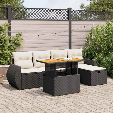 Set sofás jardín y cojines 6 pzas ratán sintético acacia negro vidaXL (1/5)