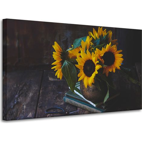 Stampa su tela Girasoli in vaso 100x60 cm