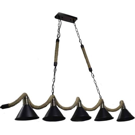 Lampadario da soffitto corda in canapa vintage rustico lampada 5 attacchi E27 (1/5)
