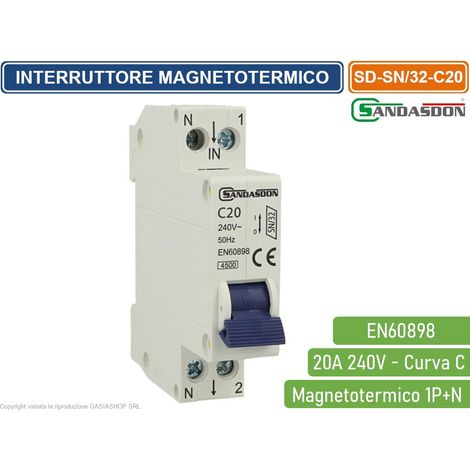 SANDASDON INTERRUTTORE MEGNETOTERMICO PER BARRA DIN 1 MODULO 1P+N 240V CURVA C 4.5KA 20A (1/2)