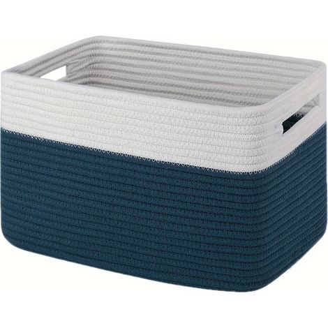 Weißer und blauer Deckenkorb 382523cm 1 rechteckiger Korb aus gewebtem Baumwollseil Kinderbetreuungsaufbewahrung mit Griff (1/5)